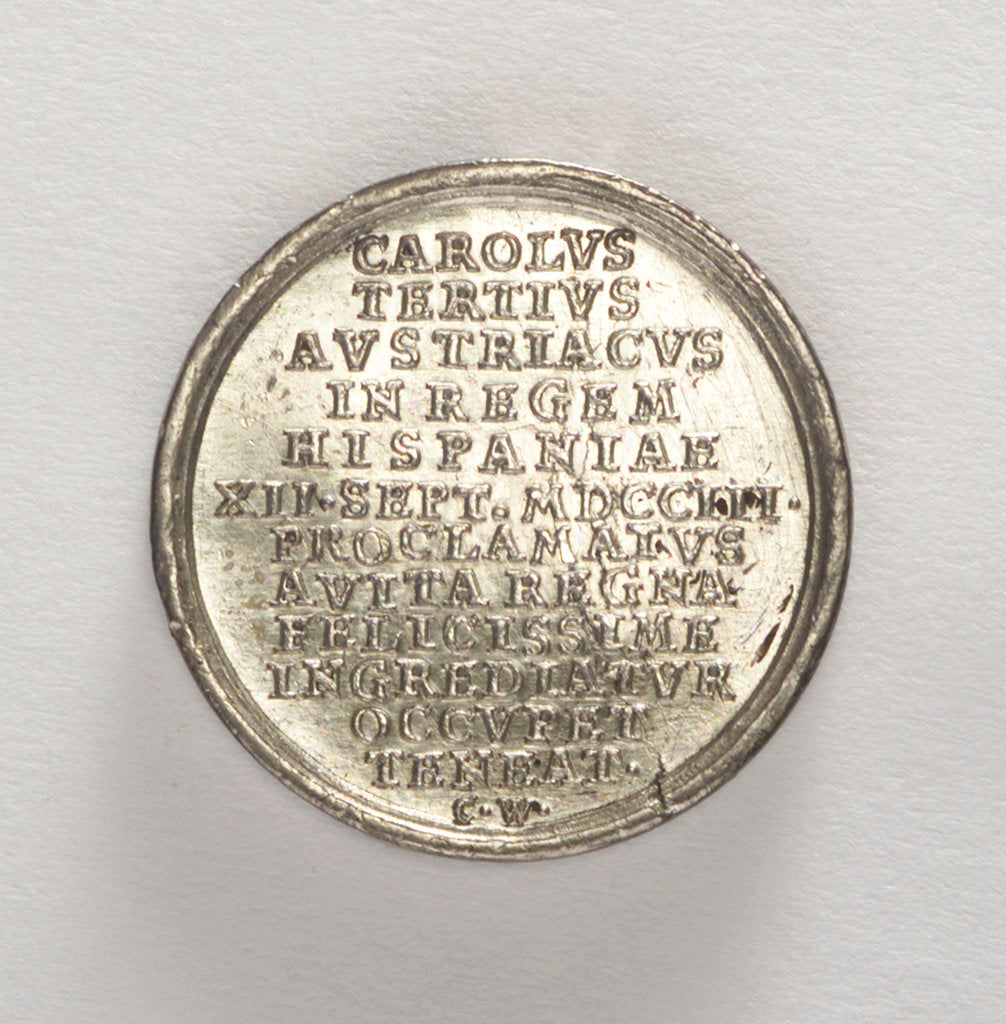 Detail of Counter commemorating the arrival of King Charles III in Portugal, 1703; reverse by C. Wermuth