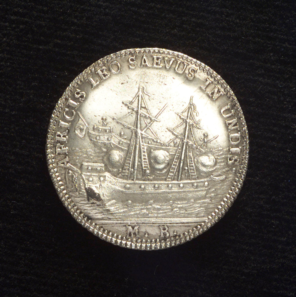 Detail of Counter commemorating the victory over the pirates of Tunis, 1790; obverse by M. Badoreo