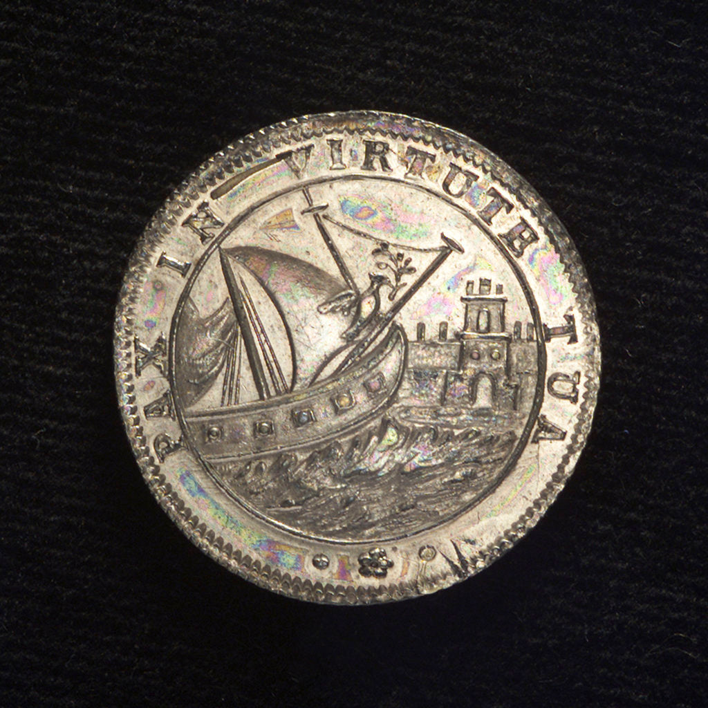 Detail of Counter commemorating peace with the Barbary pirates, 1795; obverse by Francesco Zane