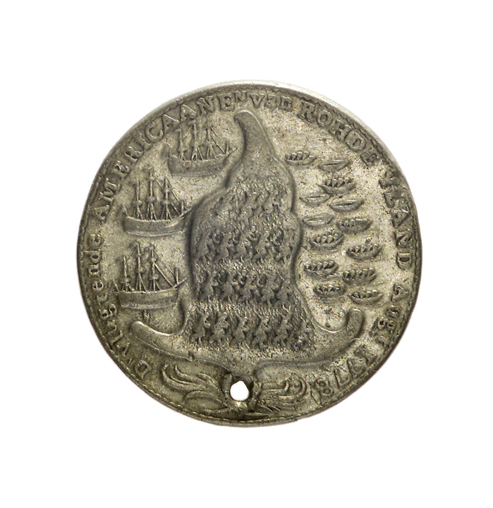 Detail of Counter commemorating Rhode Island relieved and evacuated, 1779; obverse by unknown