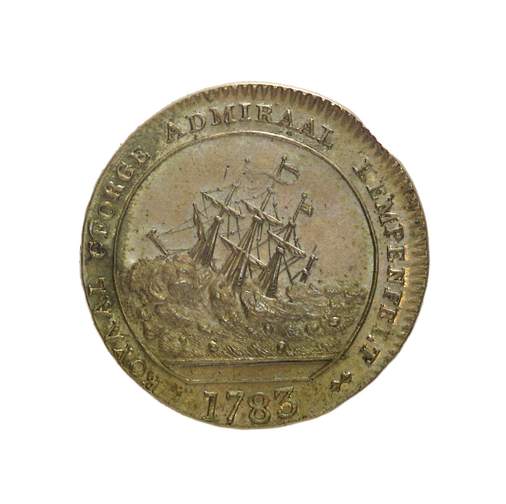 Detail of Counter commemorating the blockade of Gibraltar, 1783 and the loss of the 'Royal George', 1782; reverse by unknown