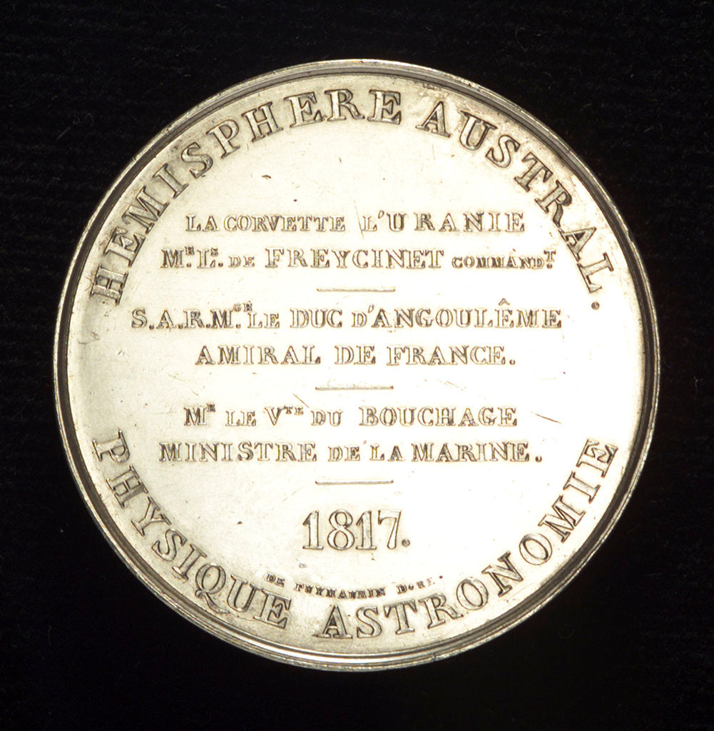 Detail of Medal commemorating the Expedition of the corvette 'Uraine', 1817; reverse by B. Andrieu; J.P. de Puymaurin