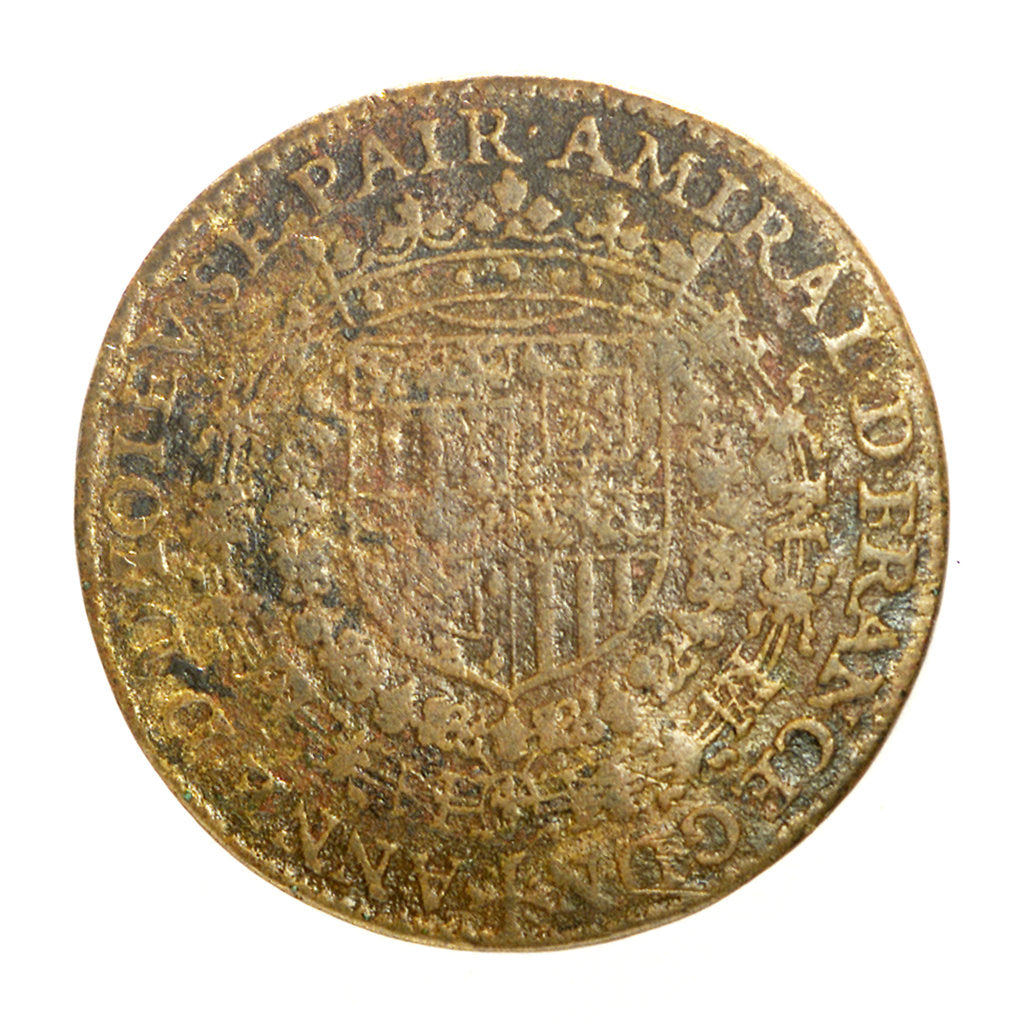 Detail of Counter commemorating Admiral Duc de Joyeuse (1561-1587) and his loss of the King's favour; obverse by unknown