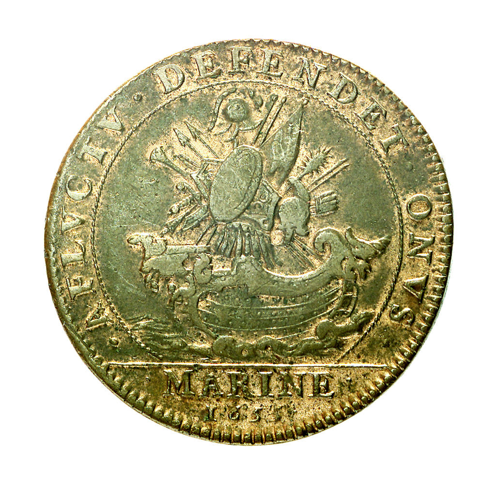 Detail of Counter commemorating the building of the thirty-eight gun ship 'Hercules', 1655; reverse by unknown