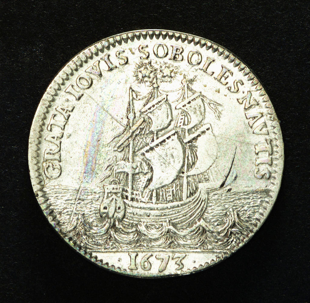 Detail of Counter commemorating the Battle of Sole Bay, 1672; reverse by J.B. Dufour