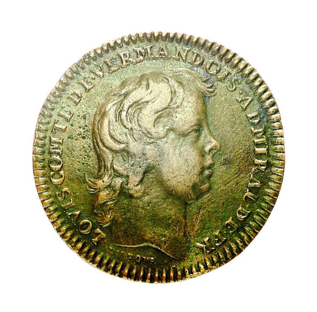 Detail of Counter commemorating the war against the Dutch and Spanish fleets; obverse by J.B. Dufour