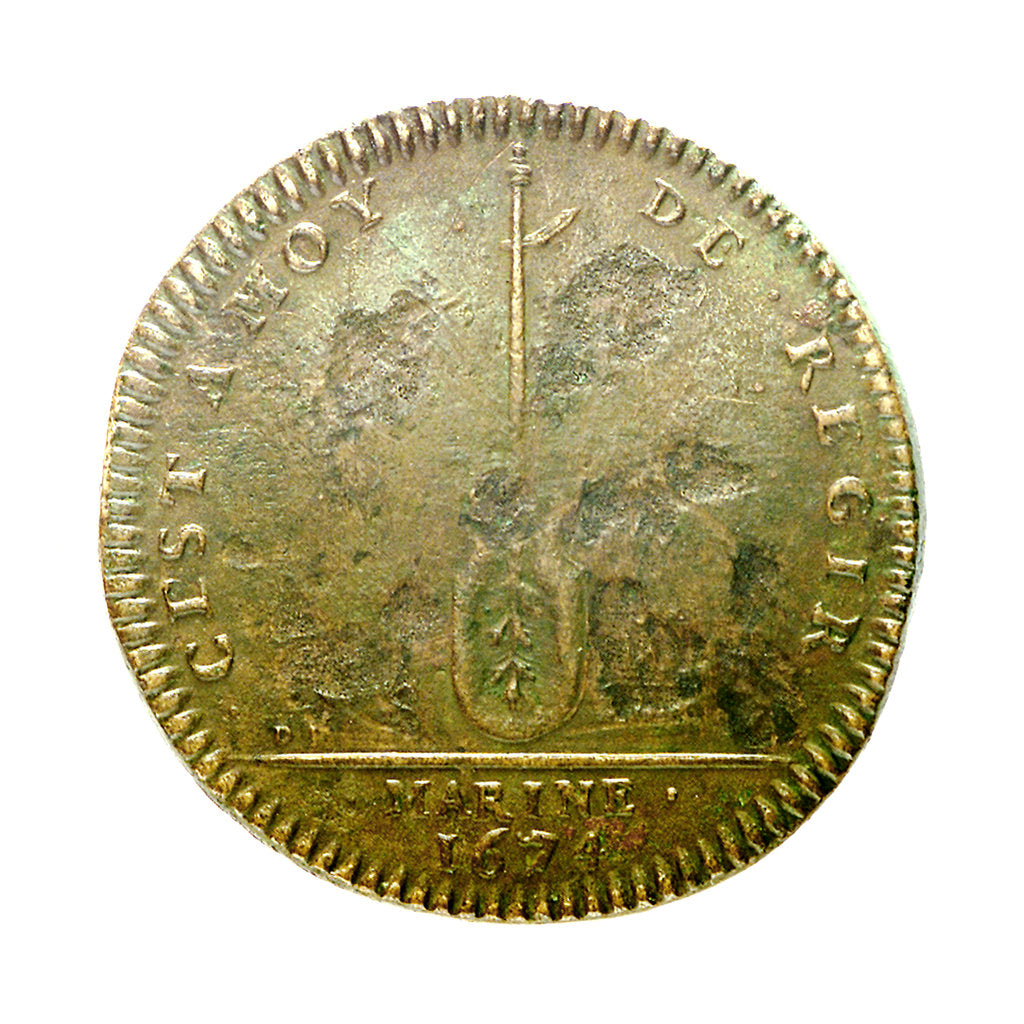 Detail of Counter commemorating the war against the Dutch and Spanish fleets; reverse by J.B. Dufour
