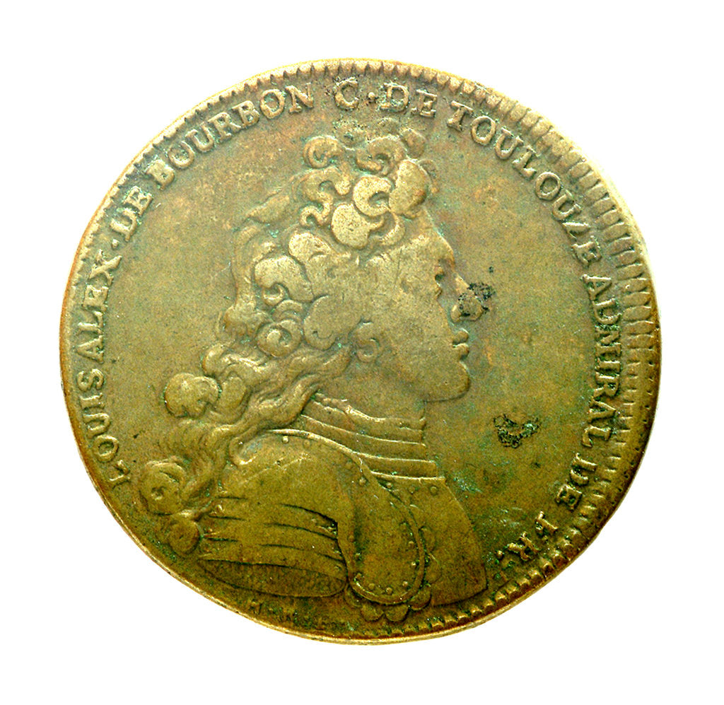 Detail of Counter commemorating Louis A. de Bourbon, Duc du Maine, Grandmaster of Artillery; obverse by H. Roussel