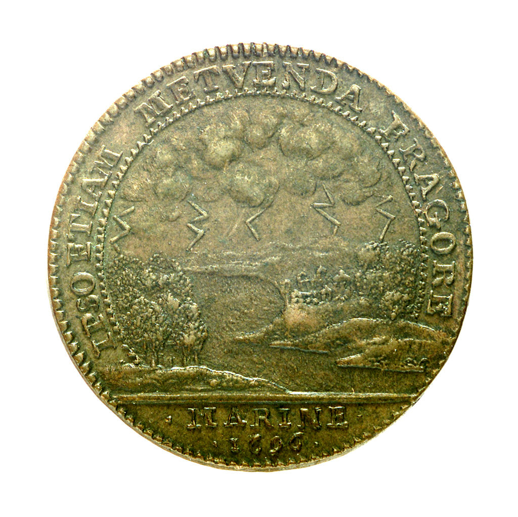 Detail of Counter commemorating the British bombardment of St Malo, 1696; reverse by H.
