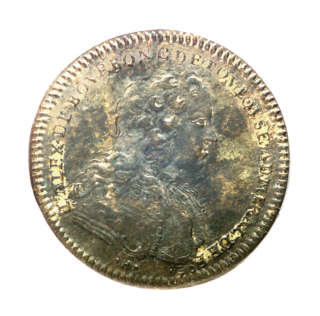 Detail of Counter commemorating the bombardment of Barcelona, 1698; obverse by H.