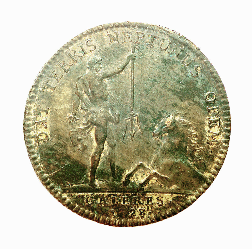 Detail of Counter commemorating the bombardment of Barcelona, 1698; reverse by H.
