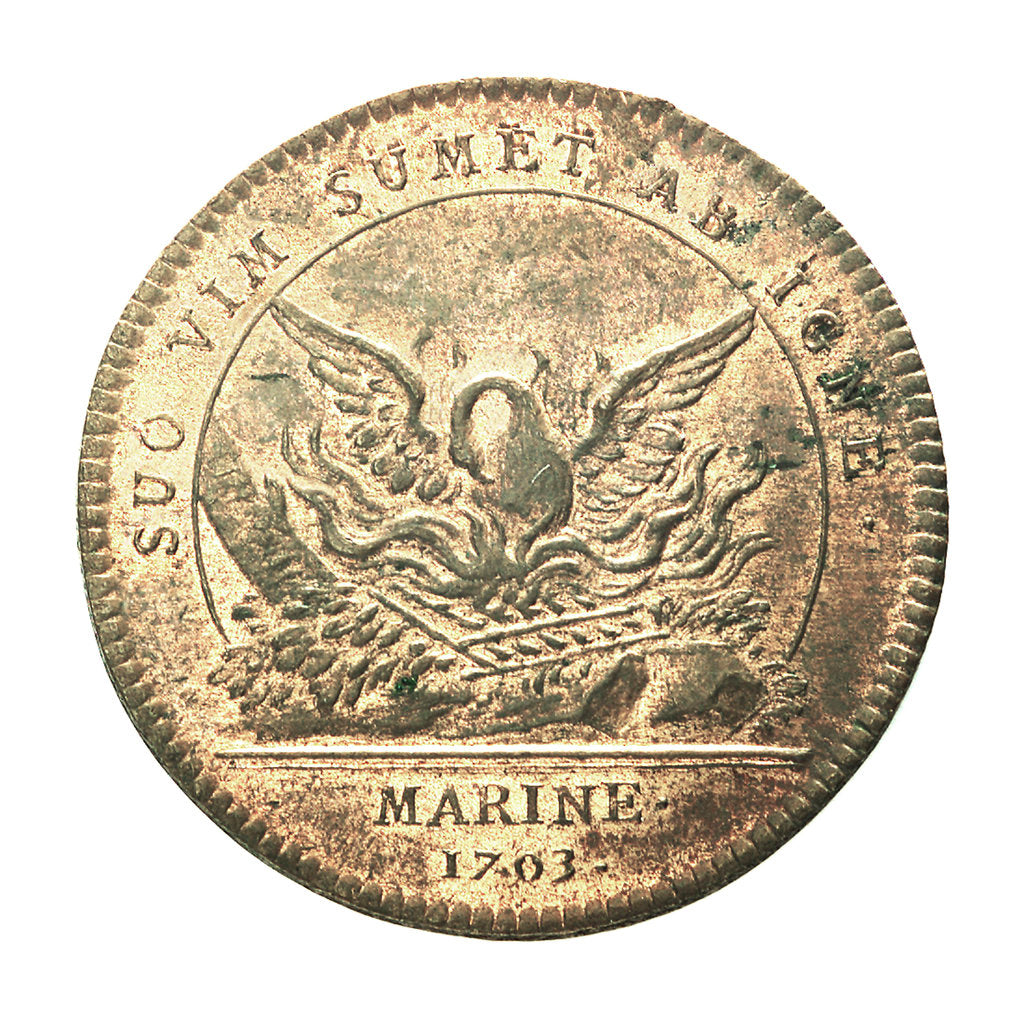 Detail of Counter commemorating the Spanish galleons burnt in Vigo harbour, 1703; reverse by H. Roussel