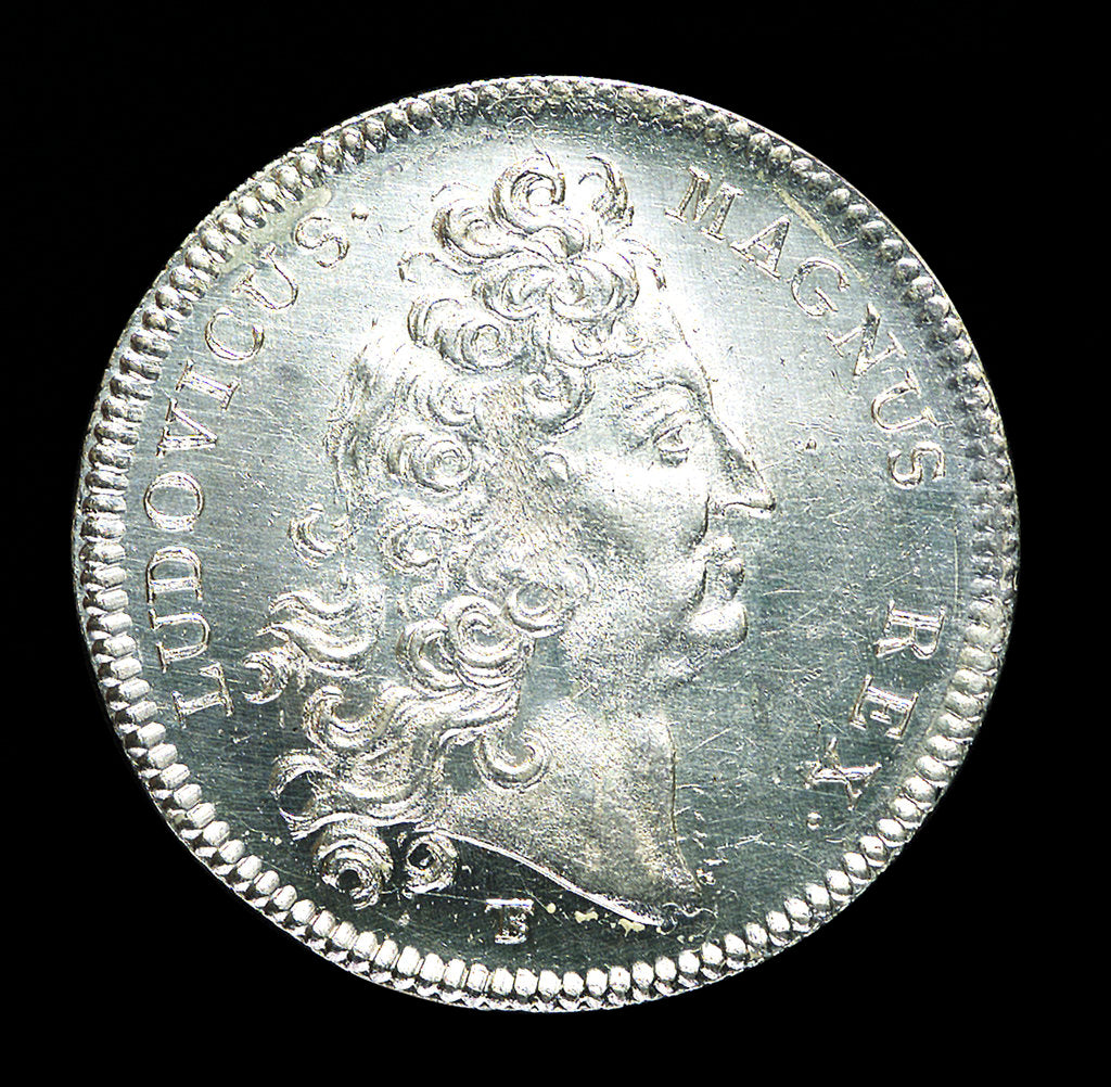 Detail of Counter commemorating the safe return of the French West Indian Fleet, 1708; obverse by T. Bernard