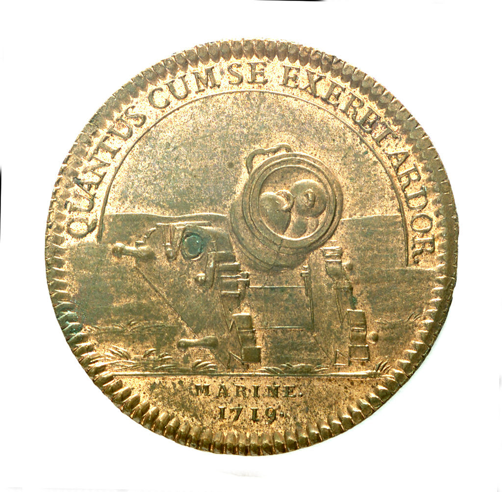 Detail of Counter commemorating the new naval gun; reverse by unknown