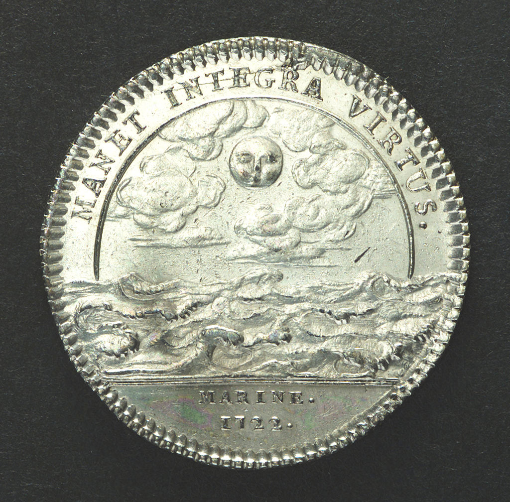 Detail of Counter commemorating the survival of the East India Company following the collapse of Law's enterprises; reverse by H. Roussel