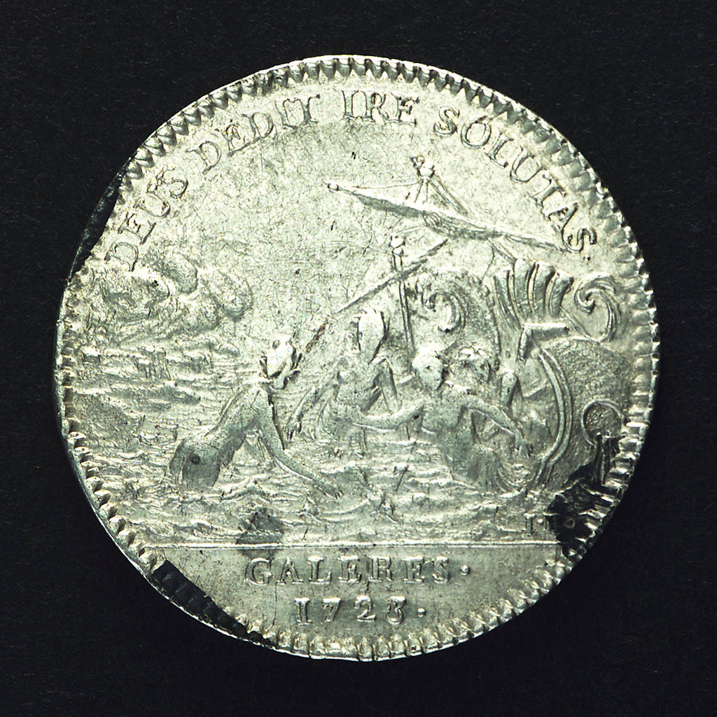 Detail of Medal commemorating the galleys escape from the plague at Marseilles; reverse by J.C. Roettier