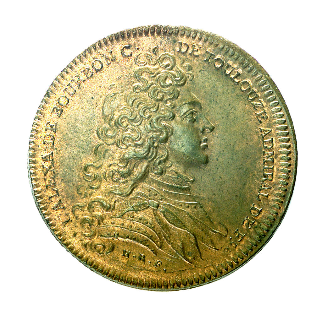 Detail of Counter commemorating the defeat of the Corsairs of Barbary by Admiral Duguay-Trouin, 1732; obverse by H. Roussel