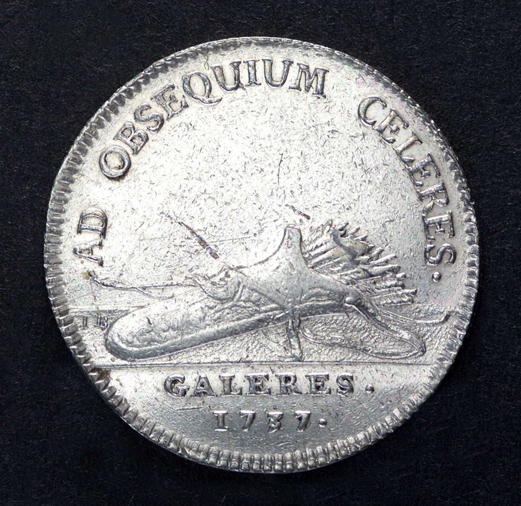 Detail of Counter commemorating galleys being fitted out; reverse by J. Bernard