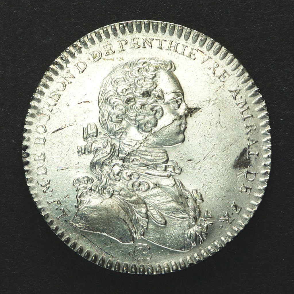 Detail of Counter commemorating Admiral Duc d'Anville wrecked off the Azores; obverse by J.C. Roettier