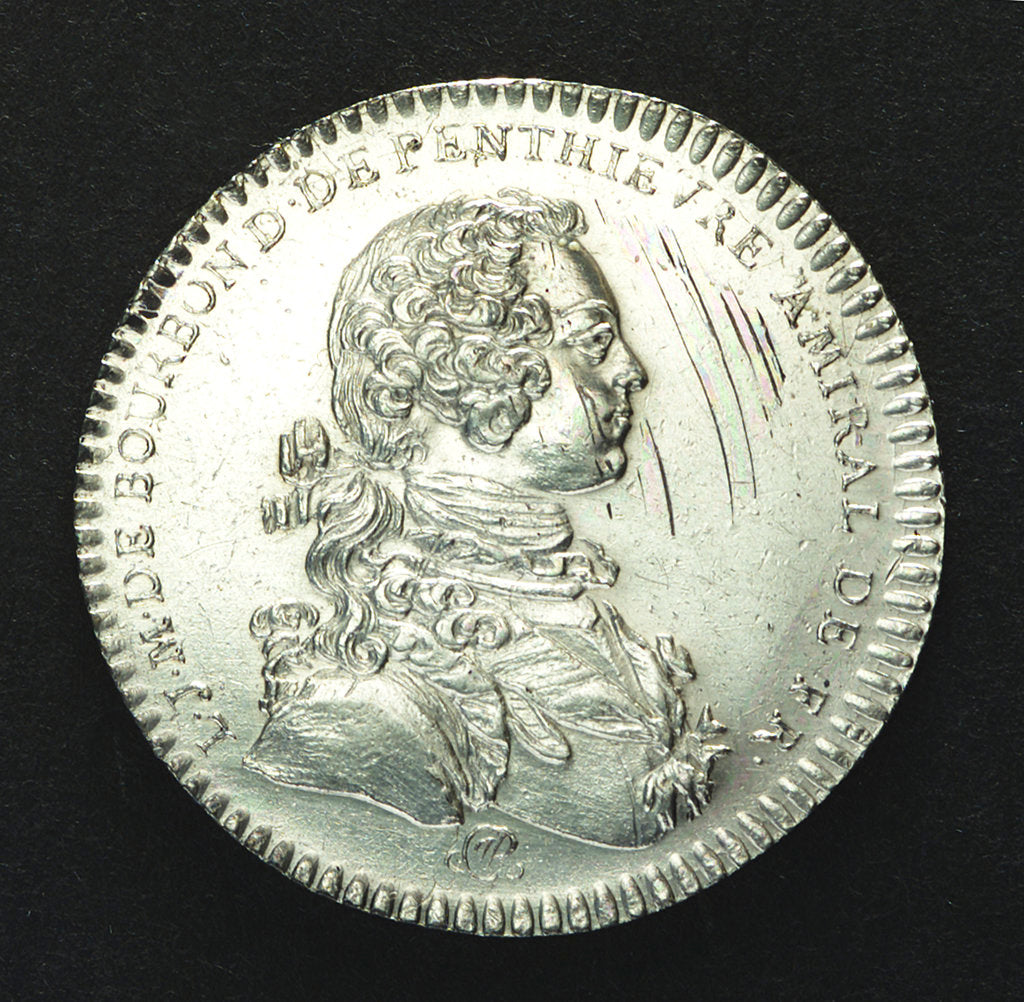 Detail of Counter commemorating the completion of the ship-building programme; obverse by J.C. Roettier
