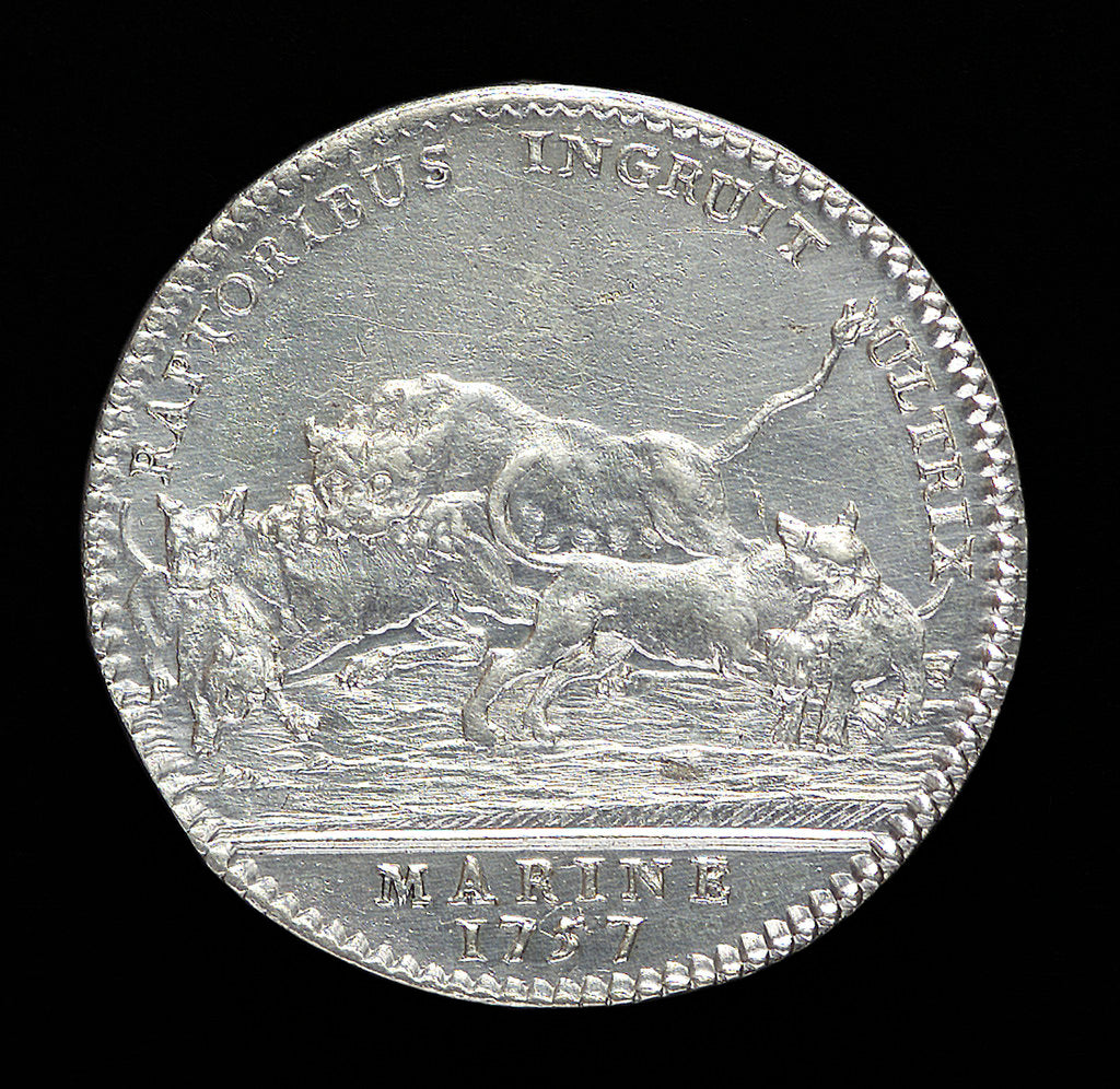 Detail of Counter commemorating the Battle of Minorca, 1756; reverse by J.C. Roettier