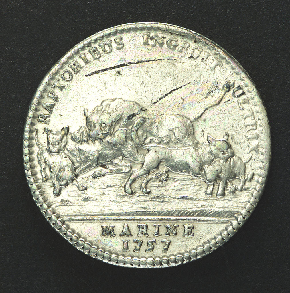 Detail of Counter commemorating the Battle of Minorca, 1756; reverse by C.N. Roettier