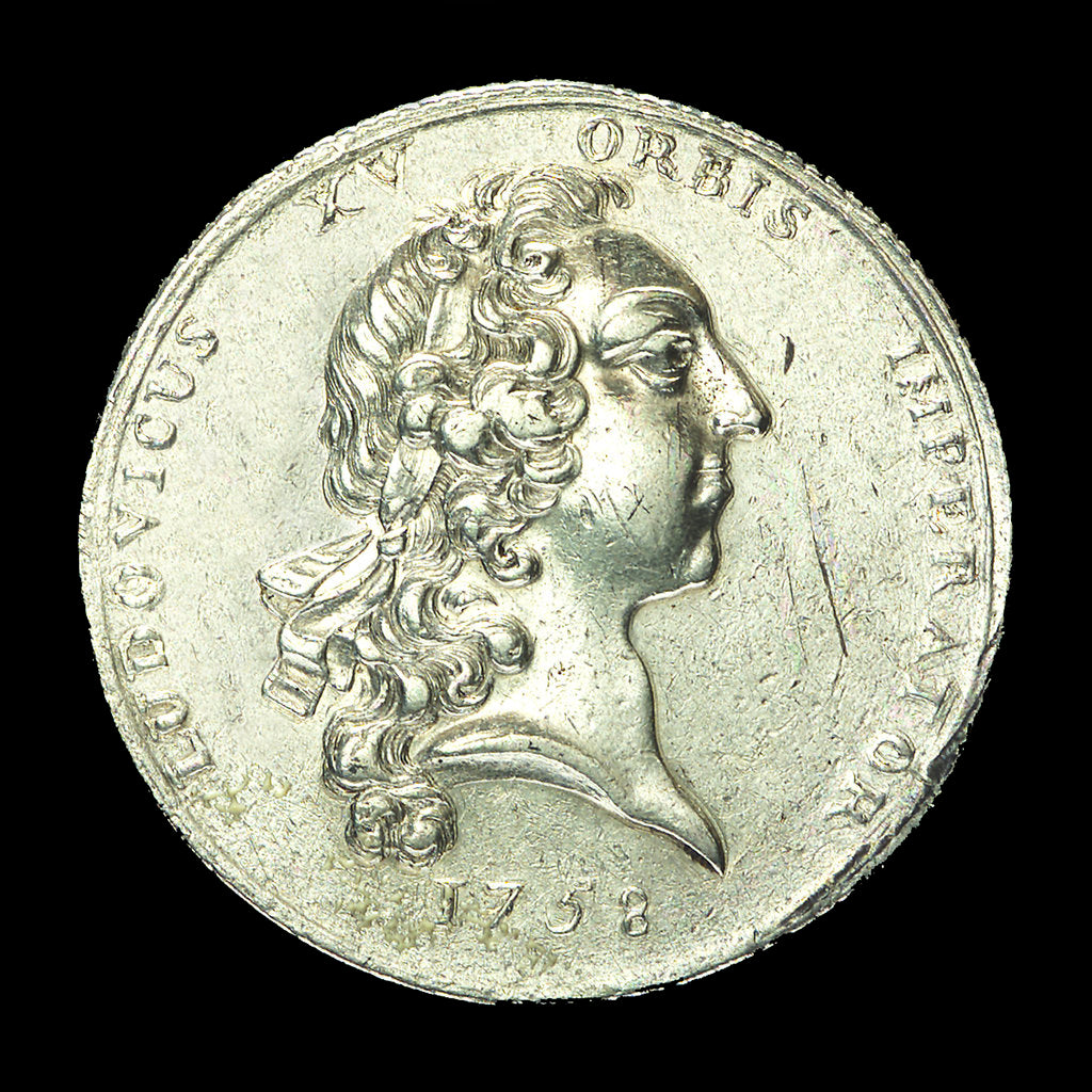 Detail of Counter commemorating the Wesel, Oswego, Port Mahon and St David captured, 1758; obverse by unknown