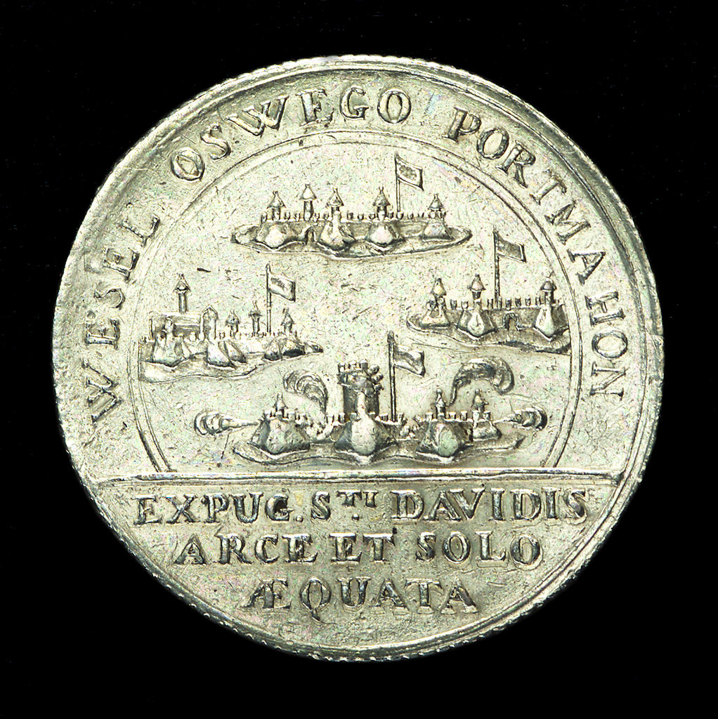 Detail of Counter commemorating the Wesel, Oswego, Port Mahon and St David captured, 1758; reverse by unknown