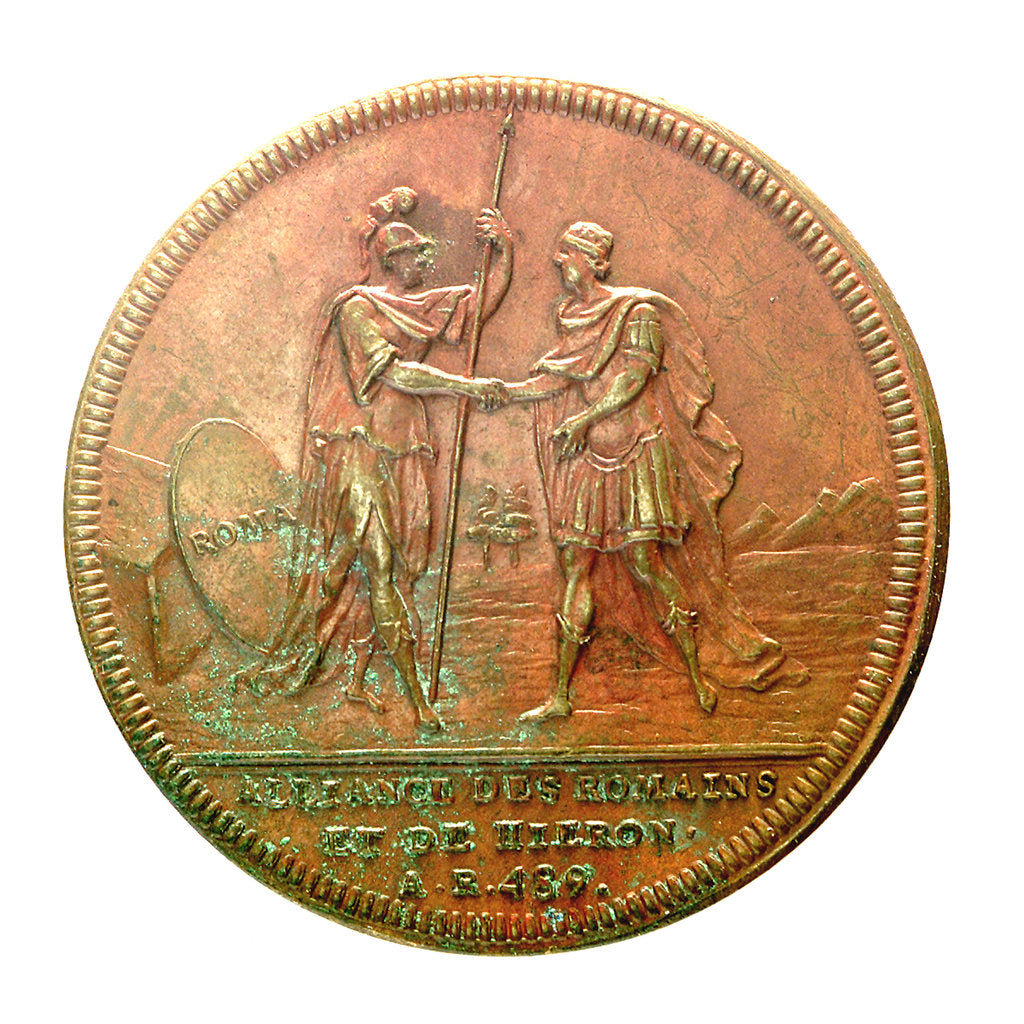 Detail of Counter commemorating the alliance of Rome and Hiero of Sicily, BC263; obverse by Jac Dassier