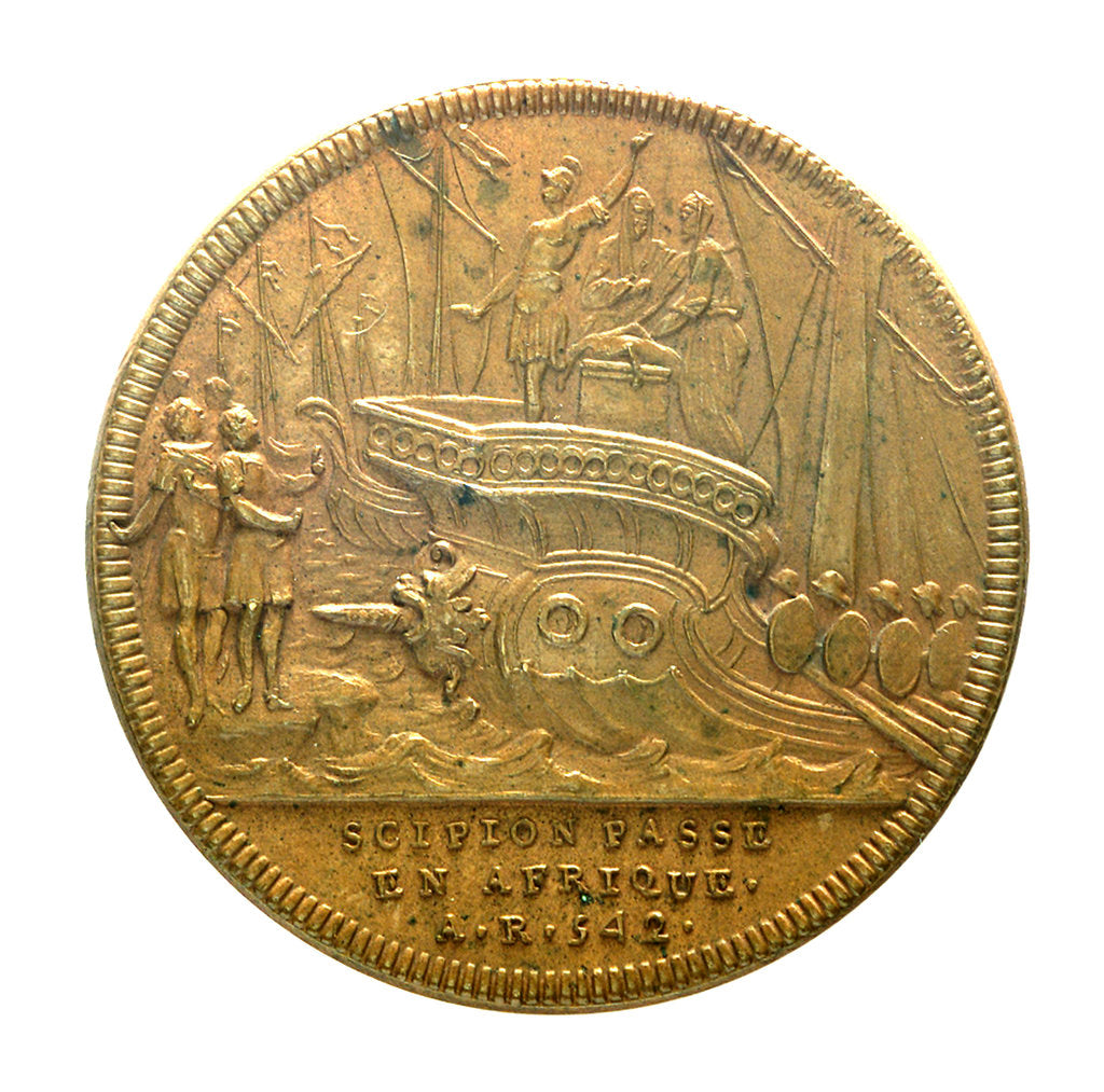 Detail of Counter commemorating the embarkation of Scipio for Africa, BC149, and his meeting with Hannibal; obverse by Jac Dassier