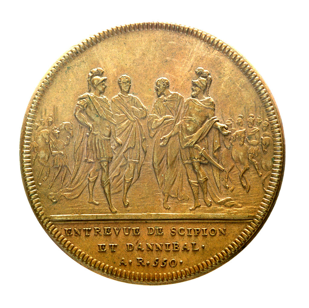 Detail of Counter commemorating the embarkation of Scipio for Africa, BC149, and his meeting with Hannibal; reverse by Jac Dassier