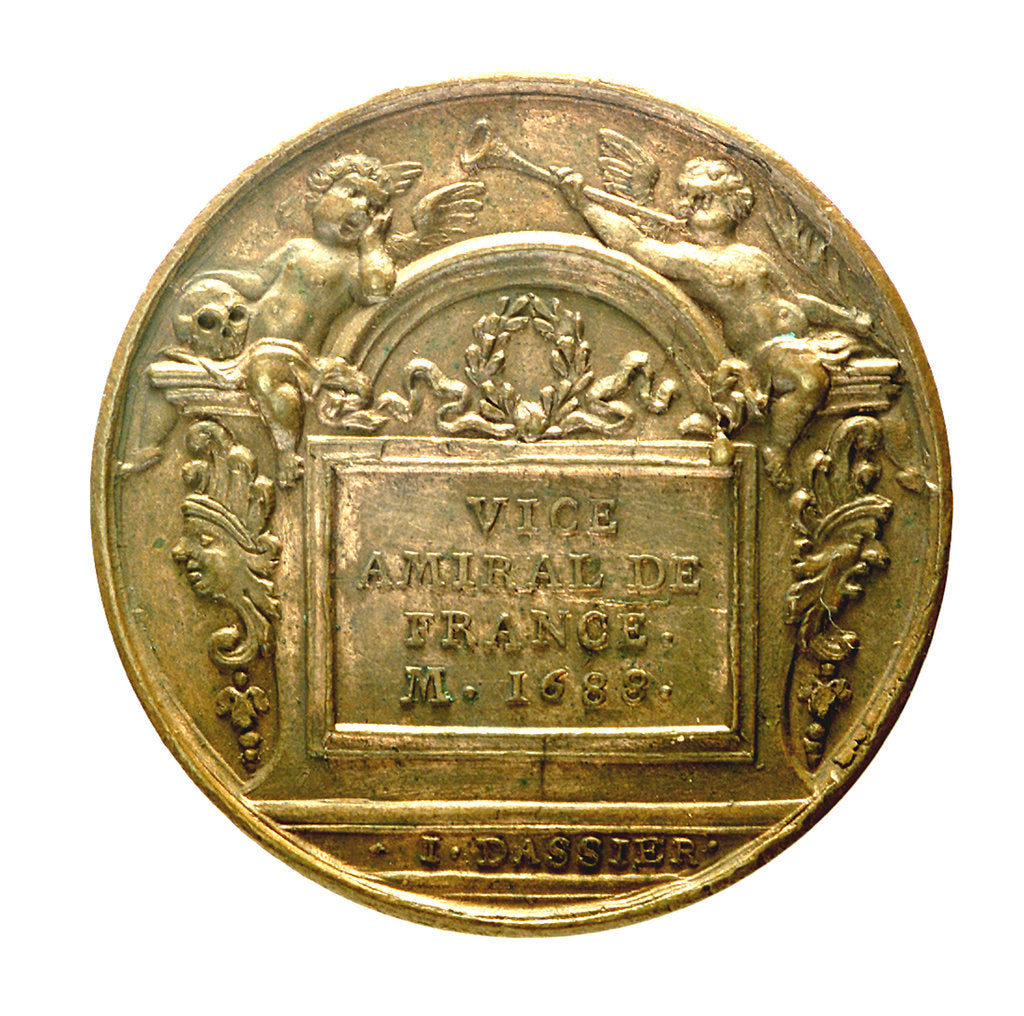 Detail of Counter commemorating Admiral Abraham Duquesne (1610-1688); reverse by J. Dassier