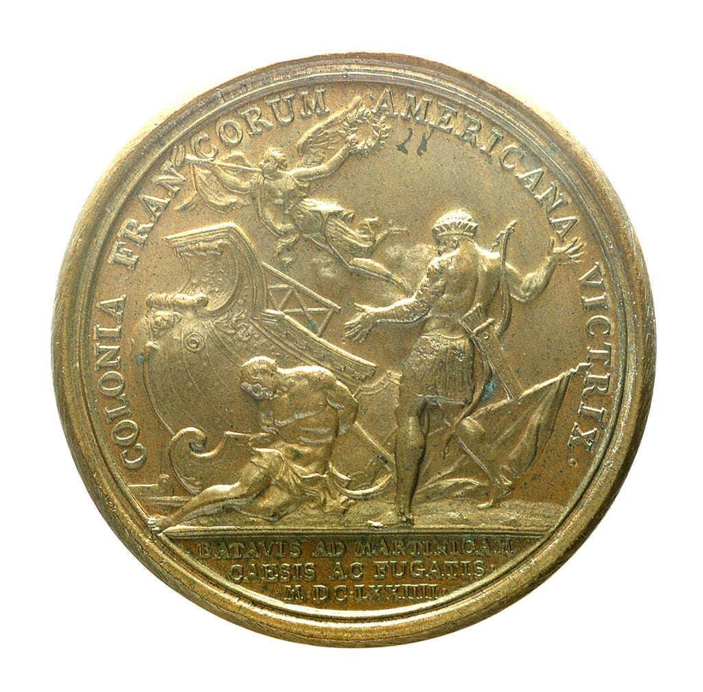 Detail of Medal commemorating the Dutch attack on Martinique repulsed, 1674; reverse by J. Mauger