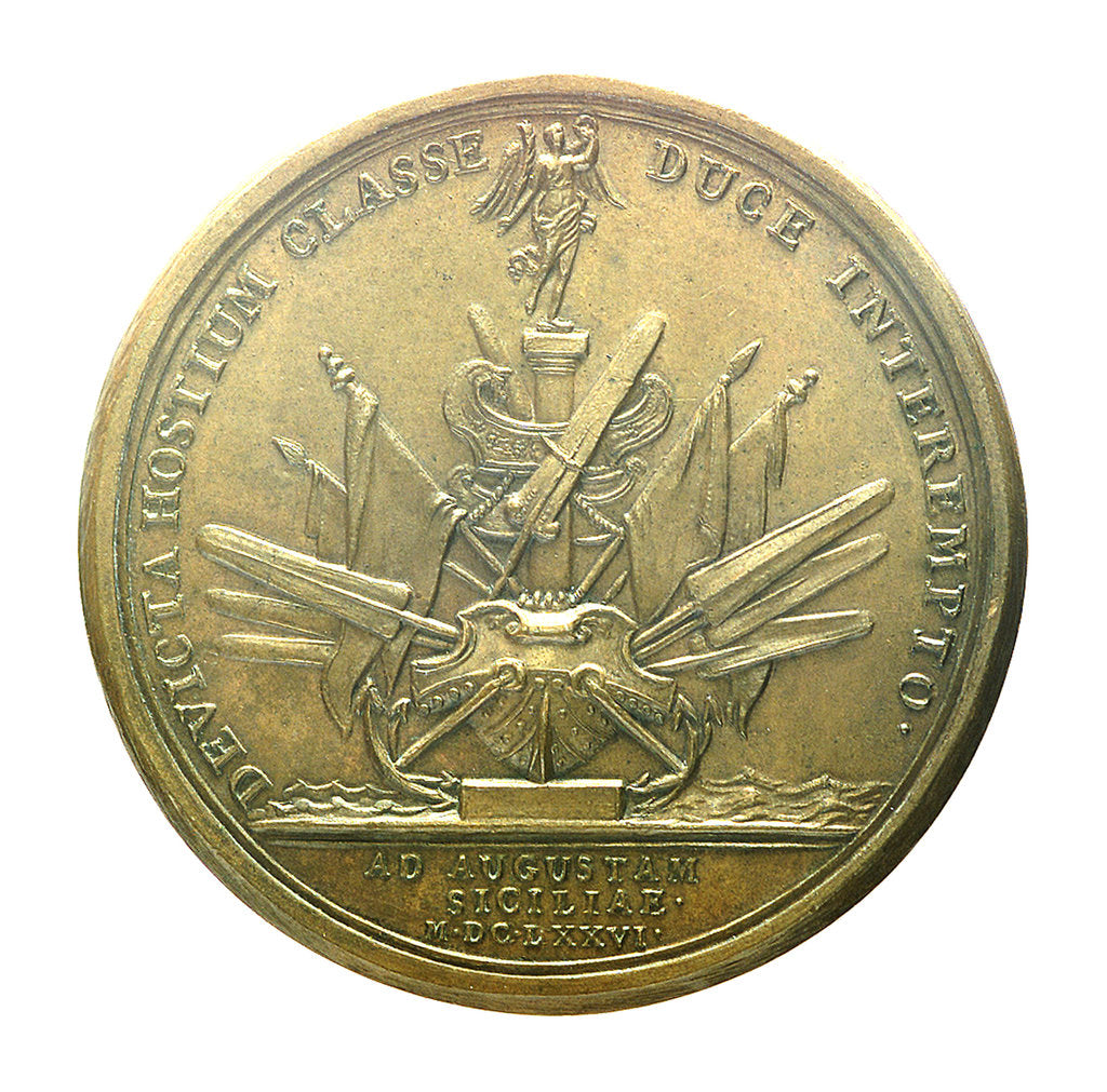Detail of Medal commemorating the defeat of the Dutch and Spanish fleets at Catania, 1676; reverse by J. Mauger