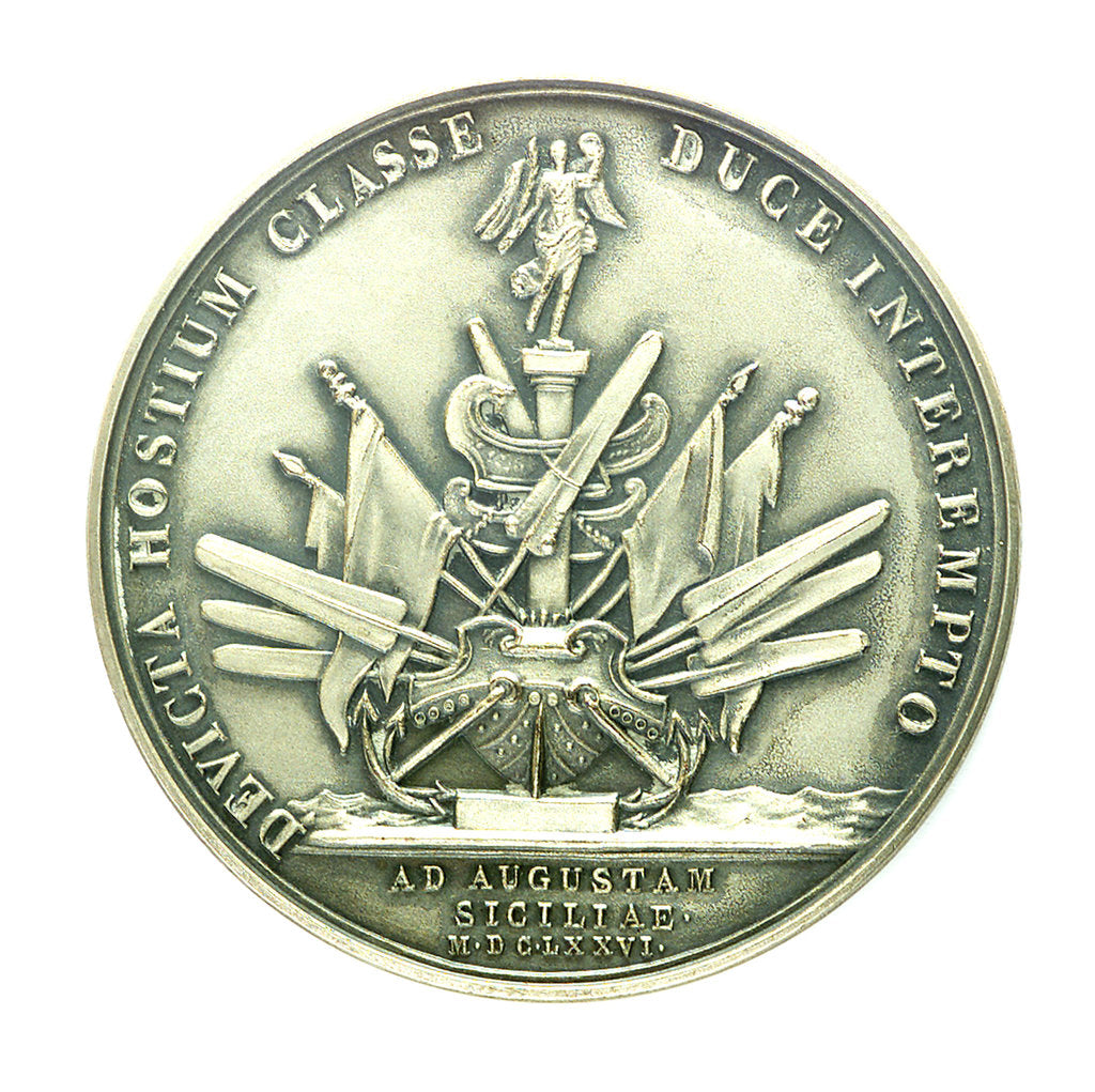 Detail of Medal commemorating the defeat of the Dutch and Spanish fleets at Catania, 1676; reverse by J. Mauger