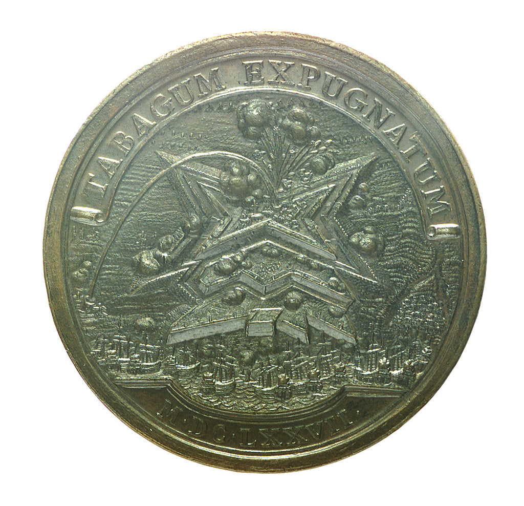 Detail of Medal commemorating the capture of Tobago, 1677; reverse by L.I.