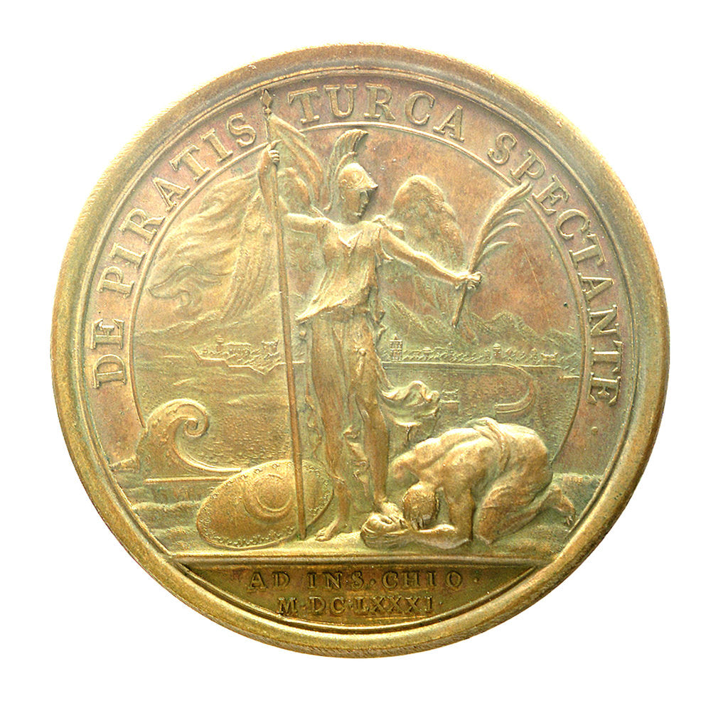 Detail of Medal commemorating the Tripoli pirates defeated at Chios, 1681; reverse by J. Mauger