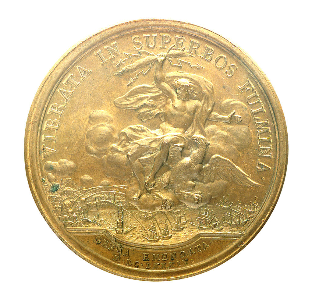 Detail of Medal commemorating the bombardment of Genoa, 1684; reverse by J. Mauger
