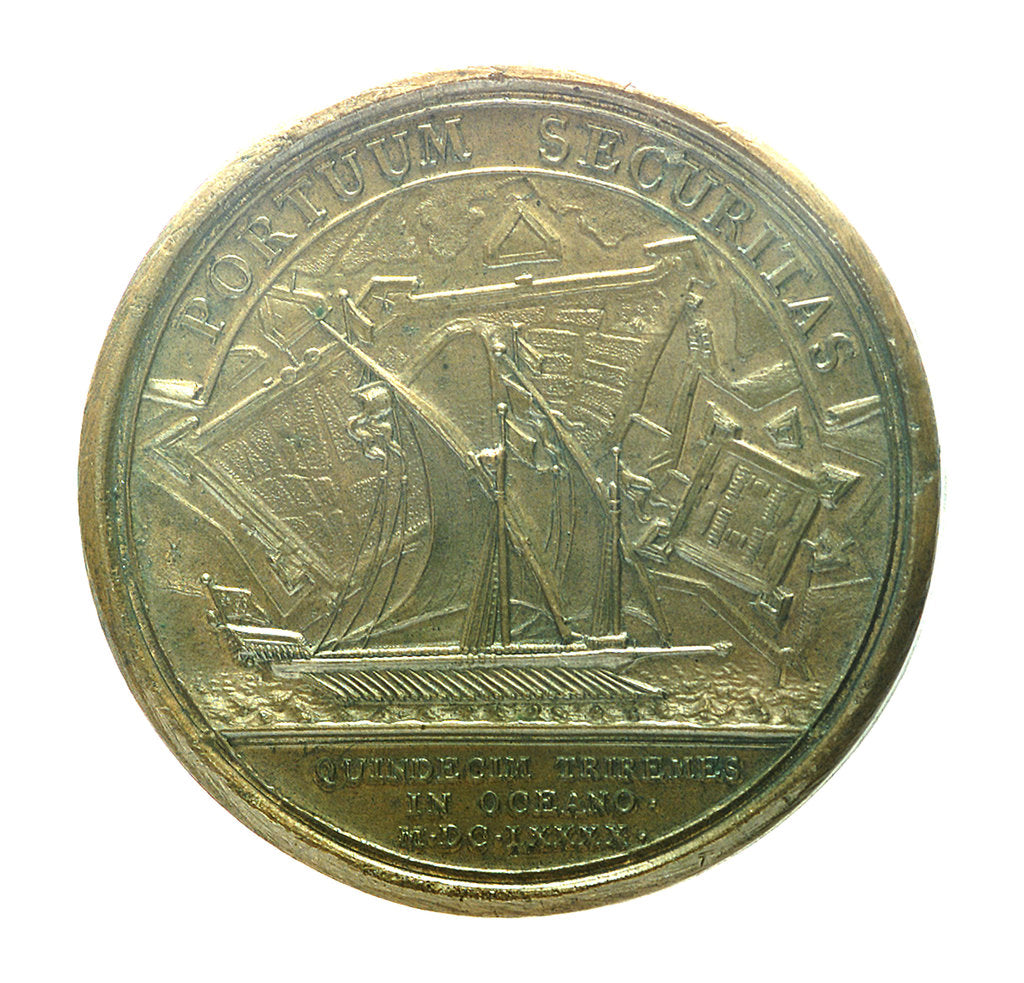 Detail of Medal commemorating the safety of the harbours; reverse by J. Mauger