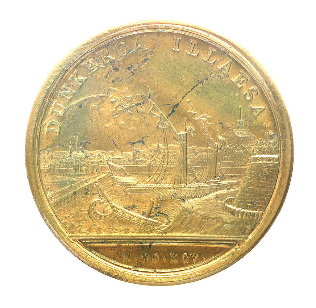 Detail of Medal commemorating the bombardment of Dunkirk, 1695; reverse by J. Mauger