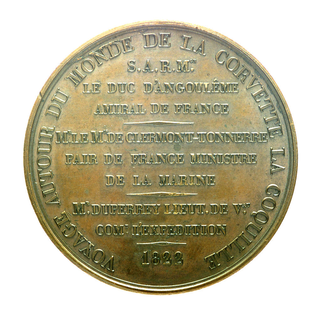 Detail of Medal commemorating the voyage of corvette, 'La Coquille', 1822; reverse by J.P. de Puymaurin