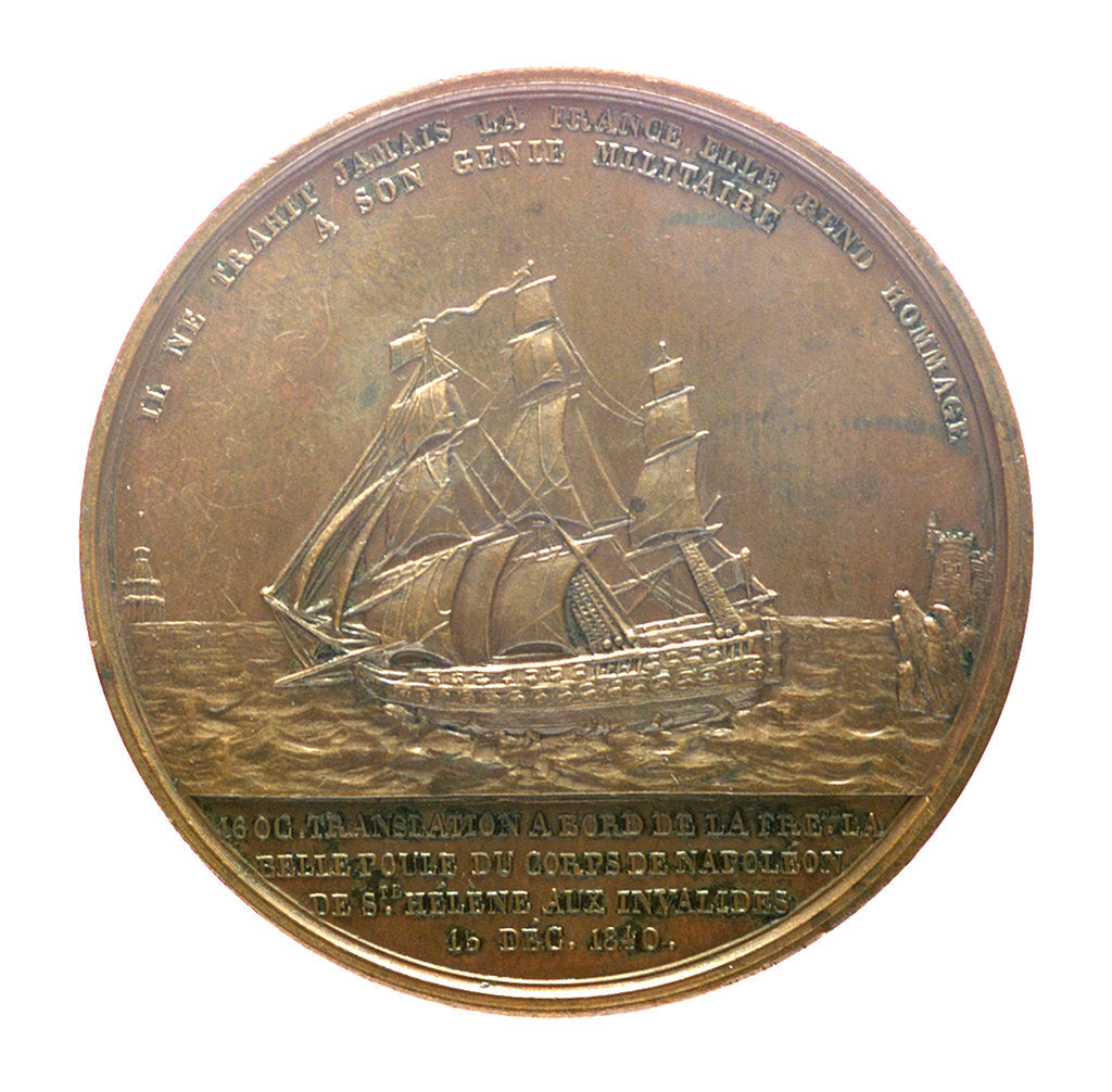 Detail of Medal commemorating the translation of the body of Napoleon from St Helena to Les Invalides, 1840; reverse by Emile Rogat