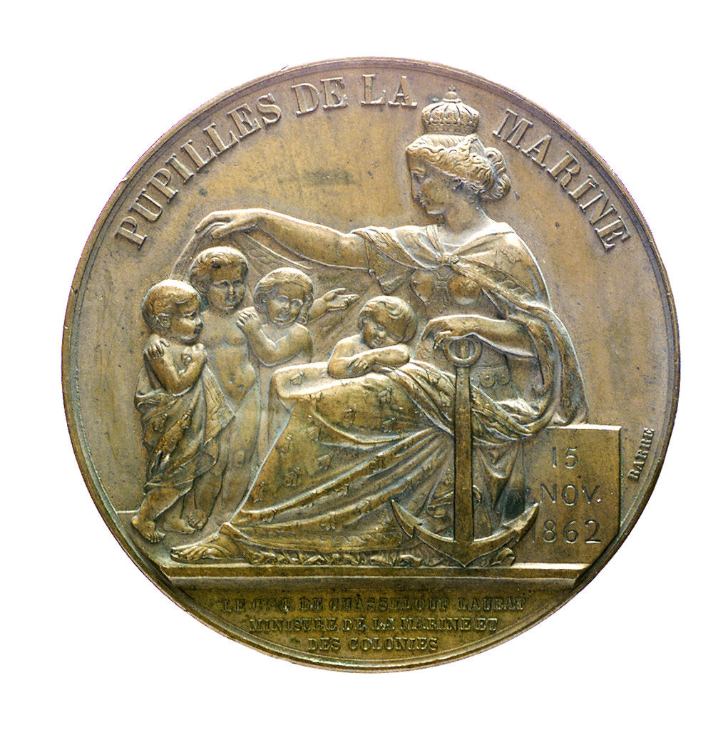 Detail of Medal commemorating a naval orphanage; reverse by J.J. Barre