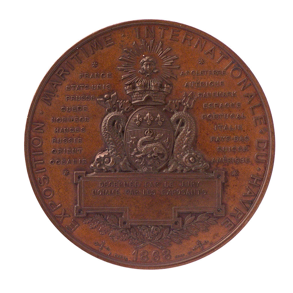 Detail of Medal commemorating the International Maritime Exhibition, Havre, 1868; reverse by C. Trotin