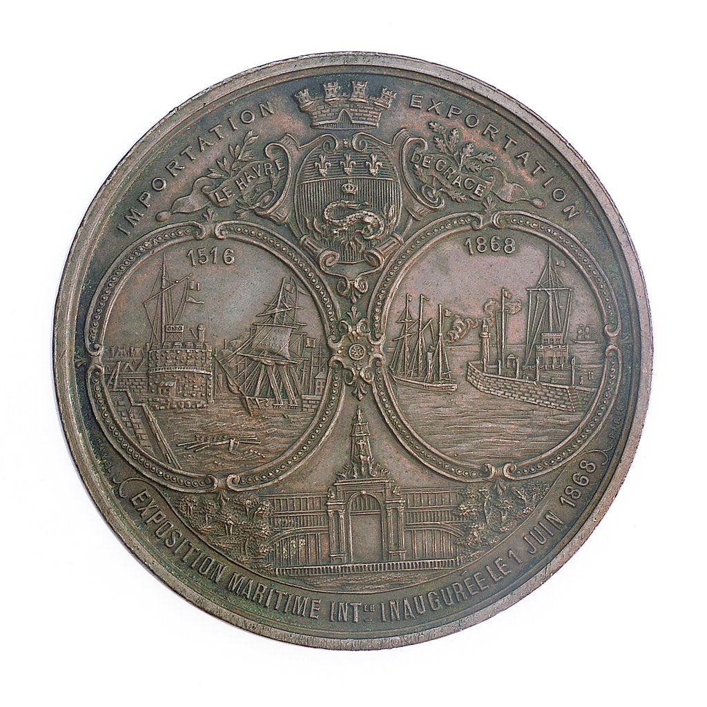 Detail of Medal commemorating the International Maritime Exhibition, Havre, 1868; reverse by A. Hamel
