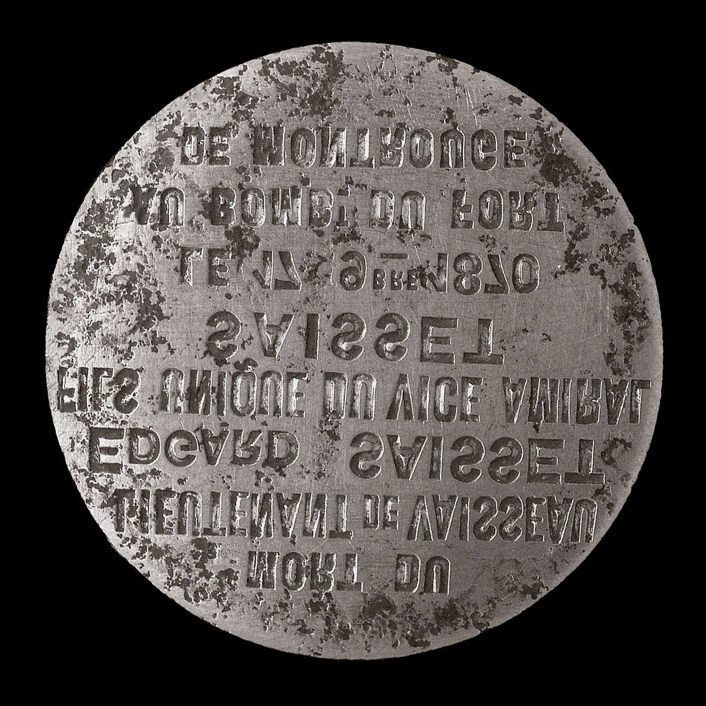 Detail of Medal die commemorating the siege of Paris and death of Lieutenant Edgard Saisset, 1870; obverse by unknown
