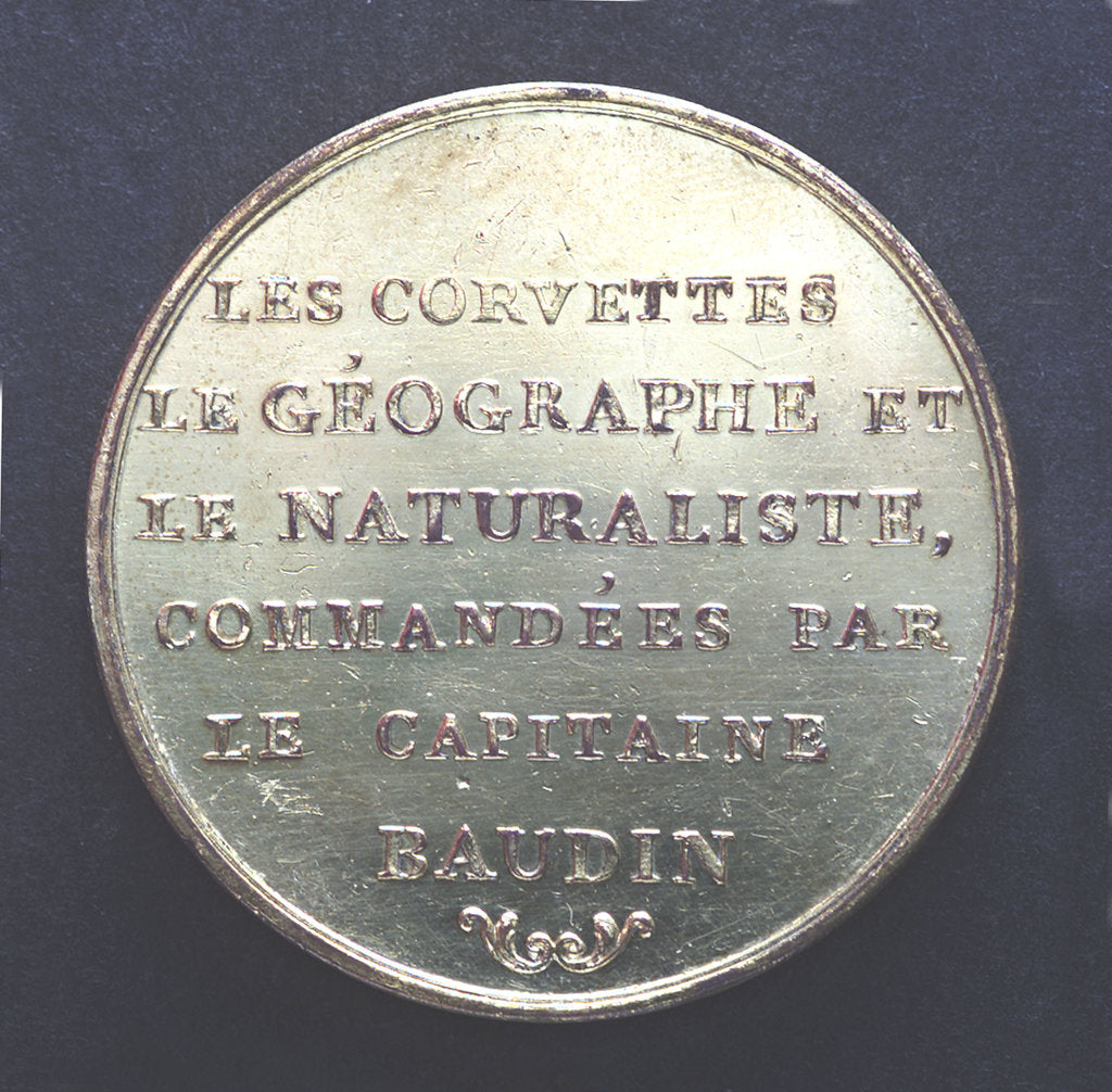 Detail of Medal commemorating Captain Nicholas Baudin's expedition to New Holland (Australia); reverse by P.A. Montagny