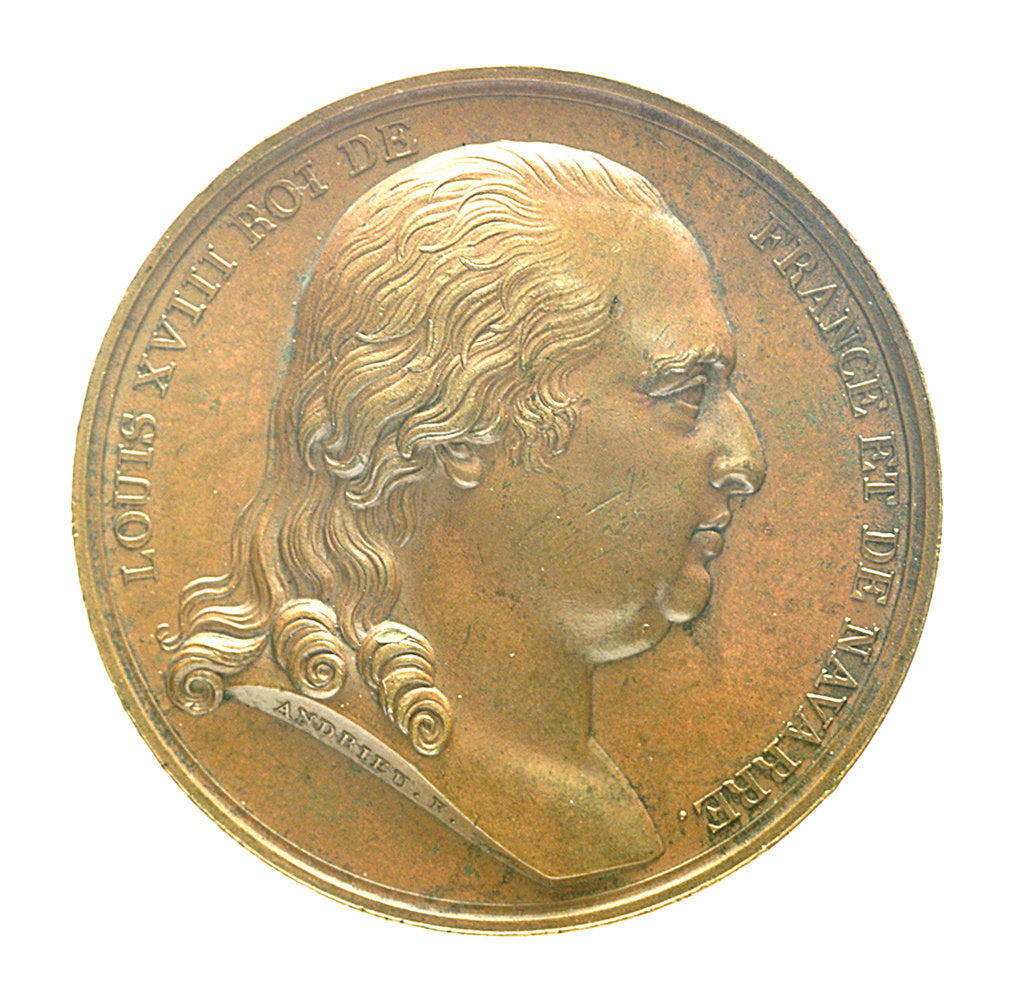 Detail of Medal commemorating Louis XVIII landing at Calais, 1814; obverse by B. Andrieu; N.G. Brenet