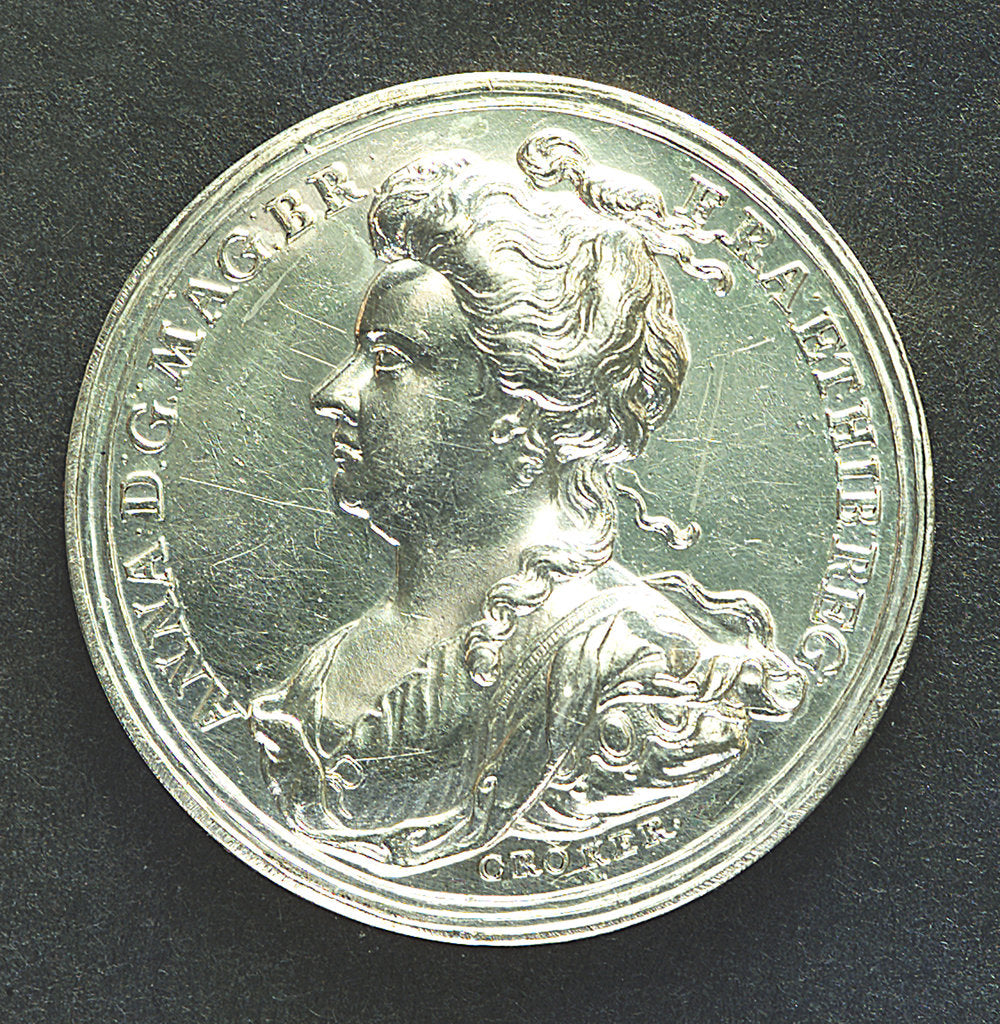 Detail of Medal commemorating Barcelona relieved, 1706; obverse by J. Croker
