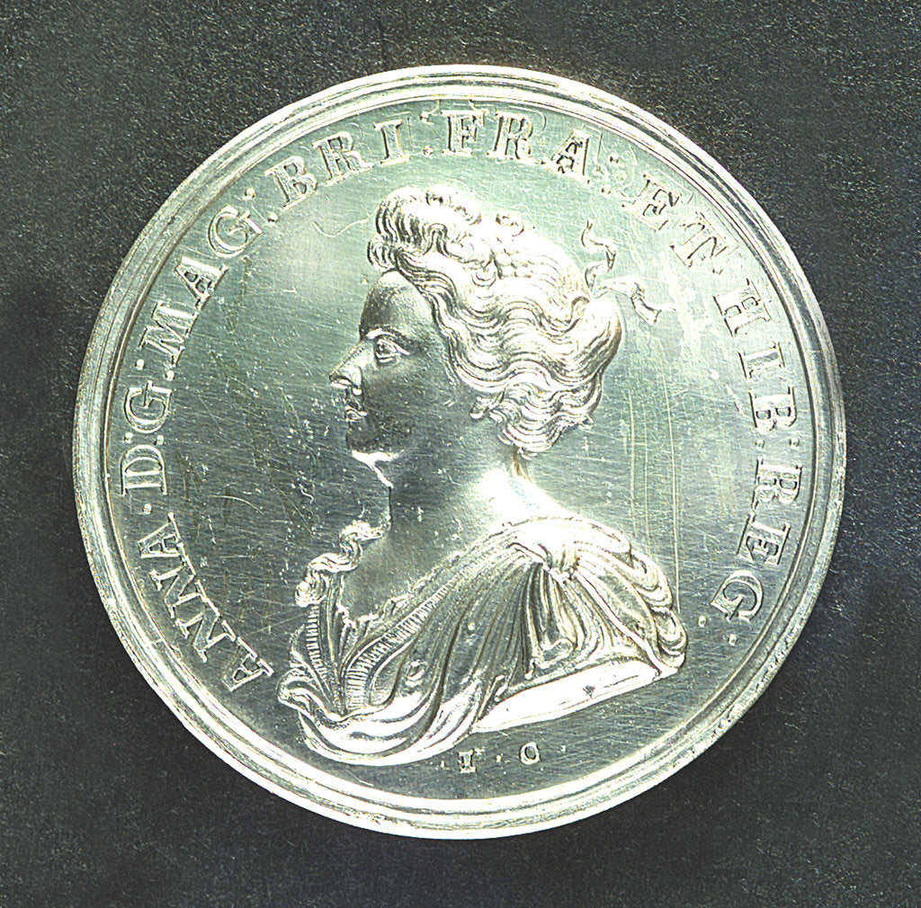 Detail of Medal commemorating the attempted invasion of Scotland, 1708; obverse by J. Croker